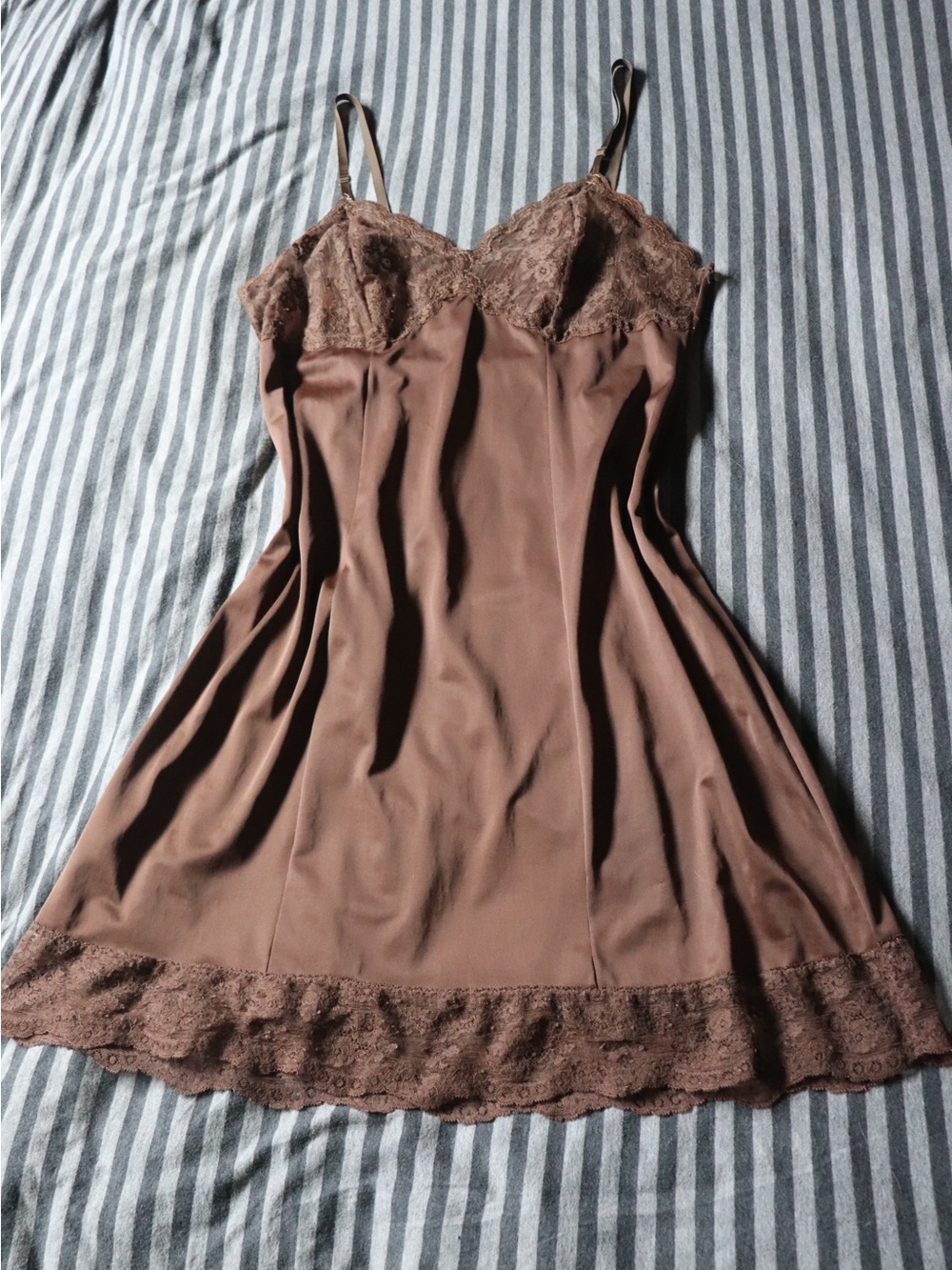 True Vintage Brown Lace-Trim Slip Dress